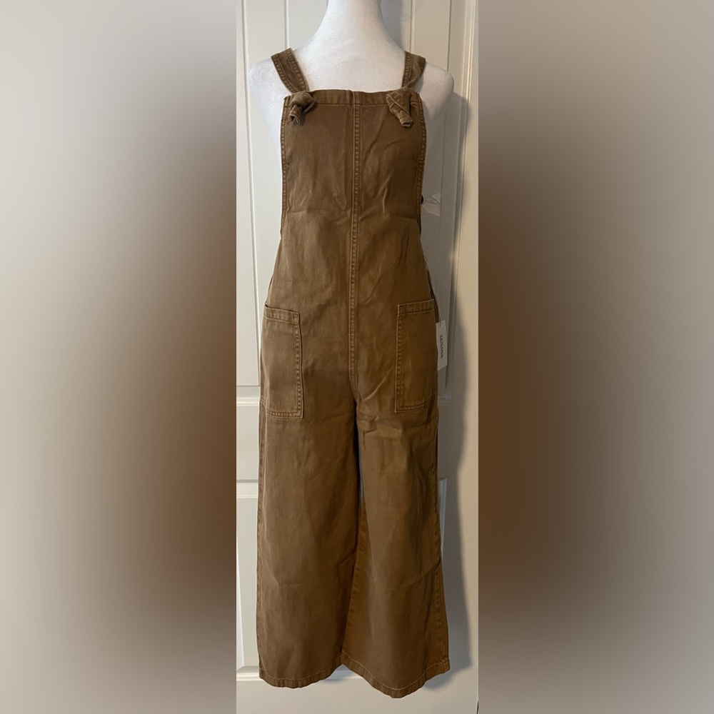 Zenana Deep Camel Wide-Leg Jumpsuit with Front Pockets Overalls new